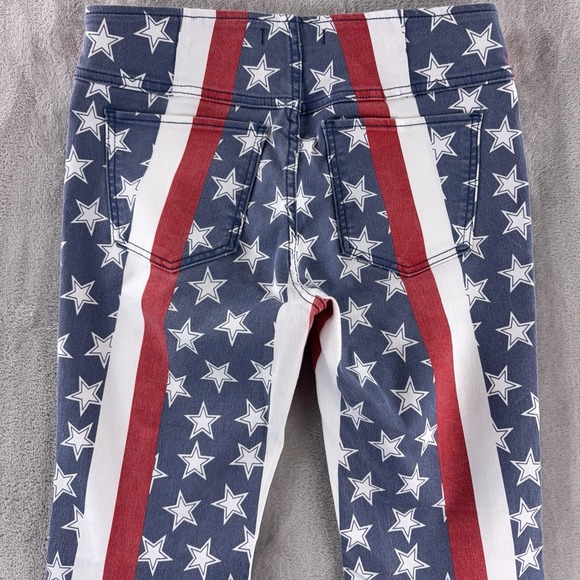 Free People Penny Pull On Jeans Womens Size 29x29 Blue Red Stars Stripe Flare - Picture 4 of 6